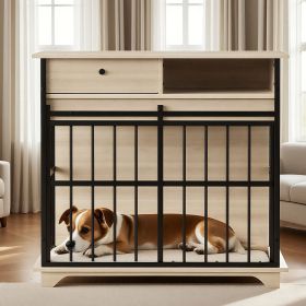 Dog Crate Furniture , Large Dog Cage Furniture with Tray for Medium Large Dogs, Wooden Dog Kennel Furniture