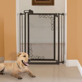 Tall One-Touch Metal Mesh Pet Gate in Antique (Option: Touch Metal Mesh Pet Gate In Antique Bronze)