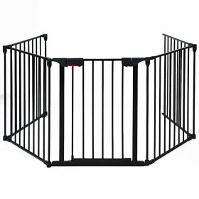 115 Inch Length 5 Panel Adjustable Wide Fireplace Fence (Color: Black)